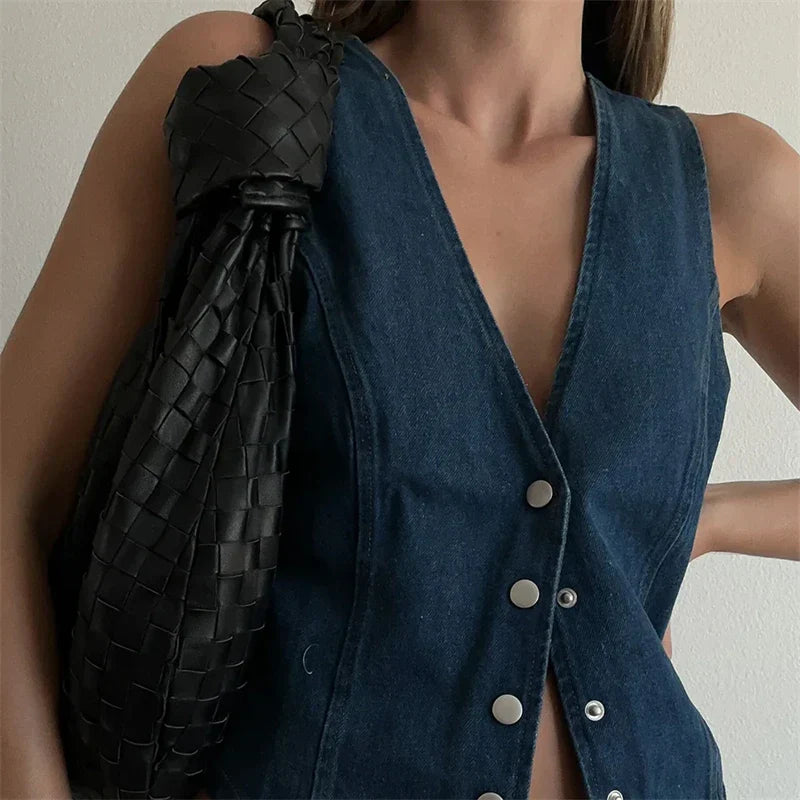 Sleeveless Denim Jacket with V-Neck for Women