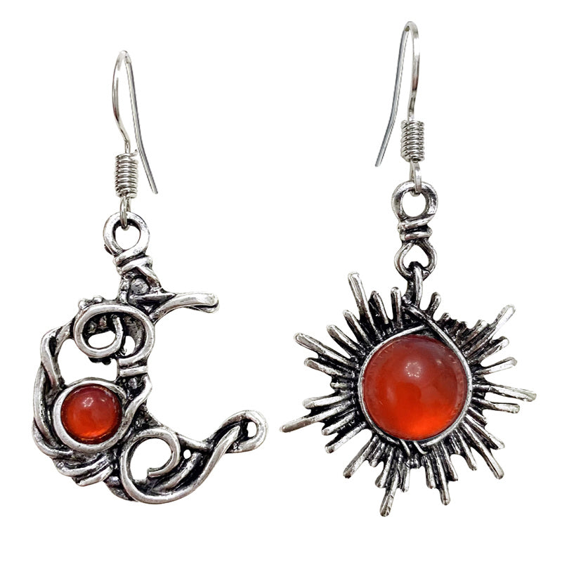 Graceful sun and moon earrings - Women's fashion Silver-coloured crystal earrings