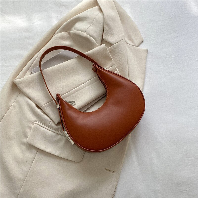 Trendy Women Niche Half Moon Shoulder Bag Solid Colour Casual Texture Fashion Shoulder and Underarm Bag