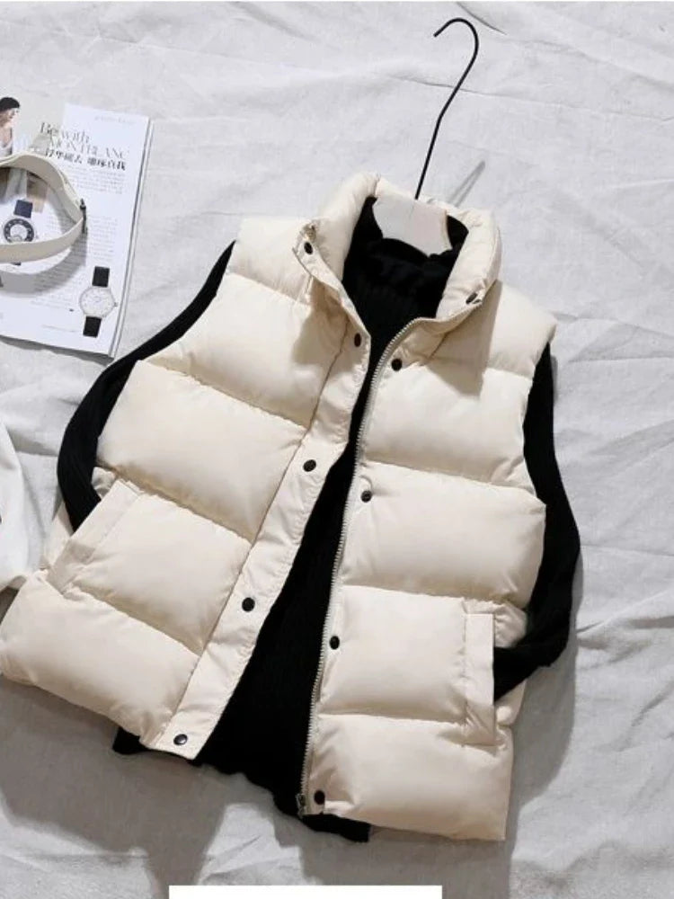 Womens Cotton Padded Puffer Sleeveless Parka Jacket - Various Colors