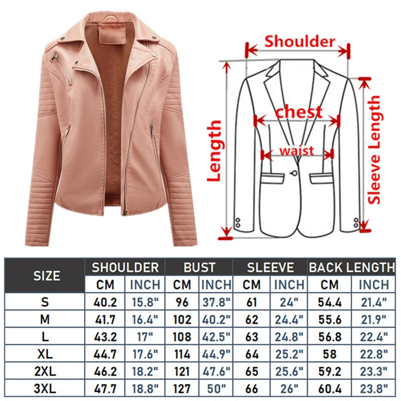 Women's Faux Leather Zipper Jacket with Front Pocket