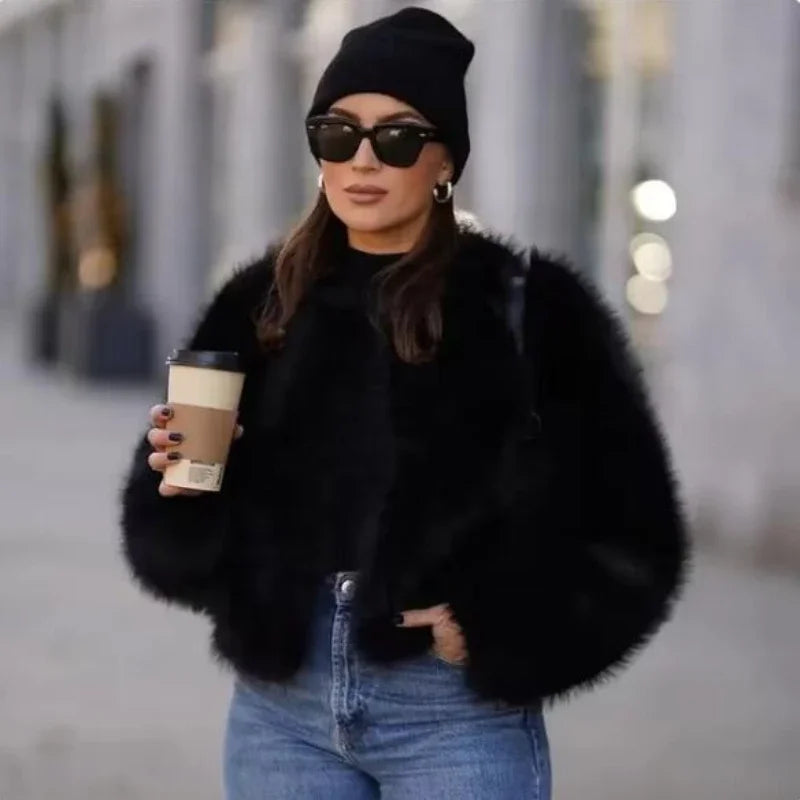 Elegant Women's Long Sleeve Loose Thick Faux Fur Coat