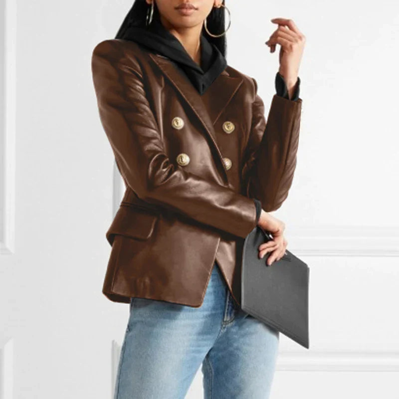 Juliette - Tailored leather blazer with double button placket