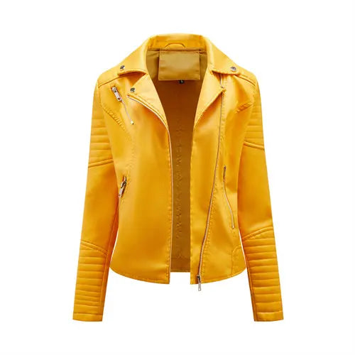 Women's Faux Leather Zipper Jacket with Front Pocket