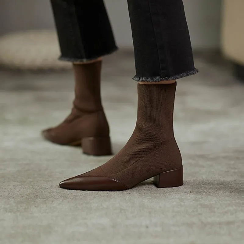 Elegant sock boots with leather accent