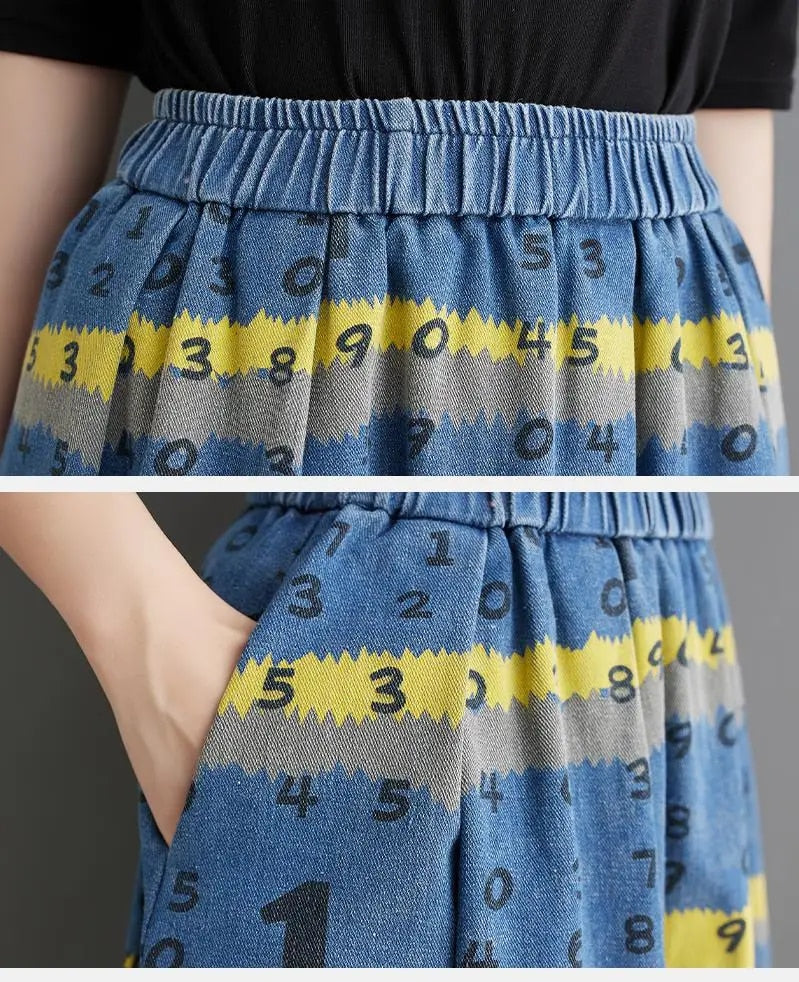 Women's skirt with letter print and asymmetric hem