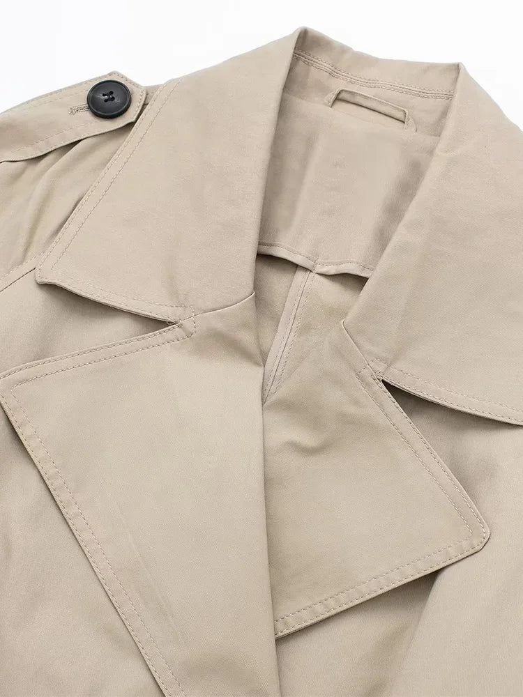 Women's Double-Breasted Trench Coat with Belt and Lapel Collar