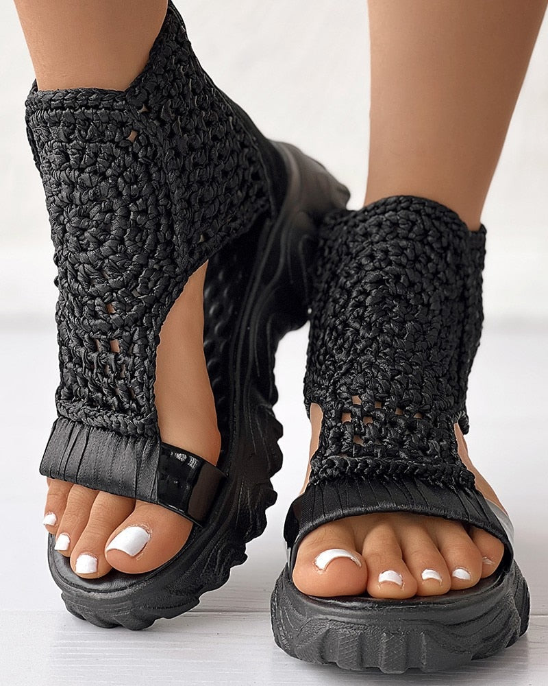 Woven Geometric Sandals - Women's Summer Wedge Sandals