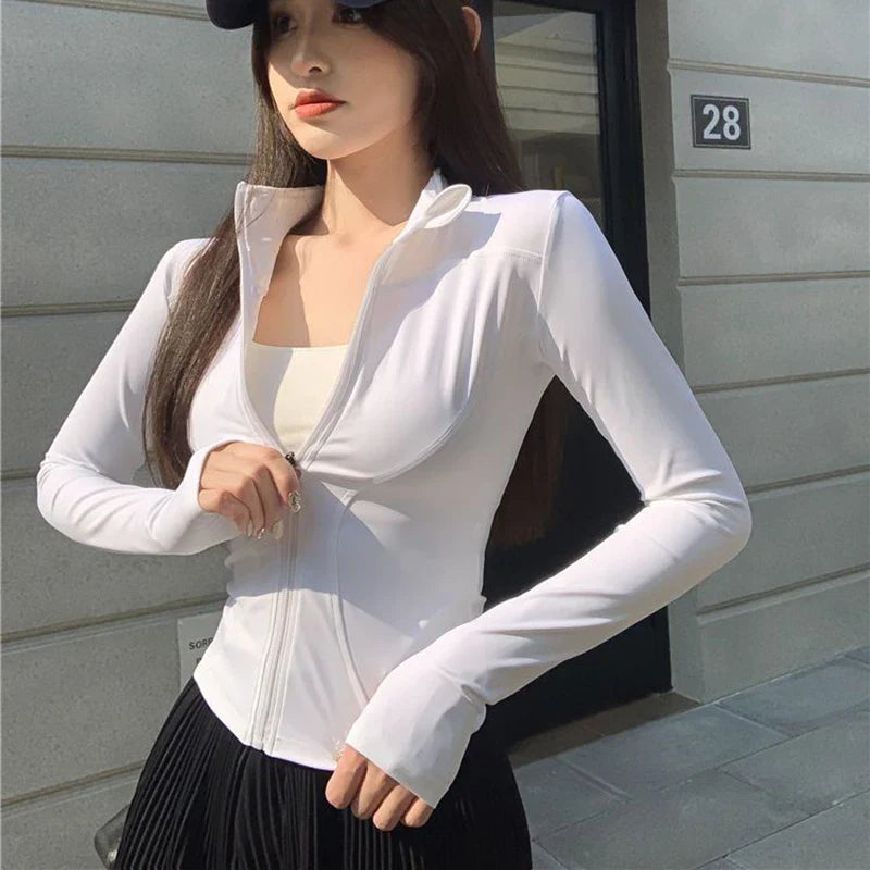 Women's Slim Fit Long Sleeve Compression Jacket with Zipper