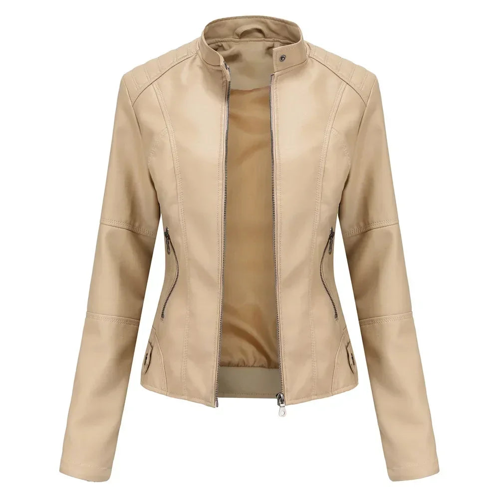 Women’s Stand Collar Faux Leather Jacket - Various Colors
