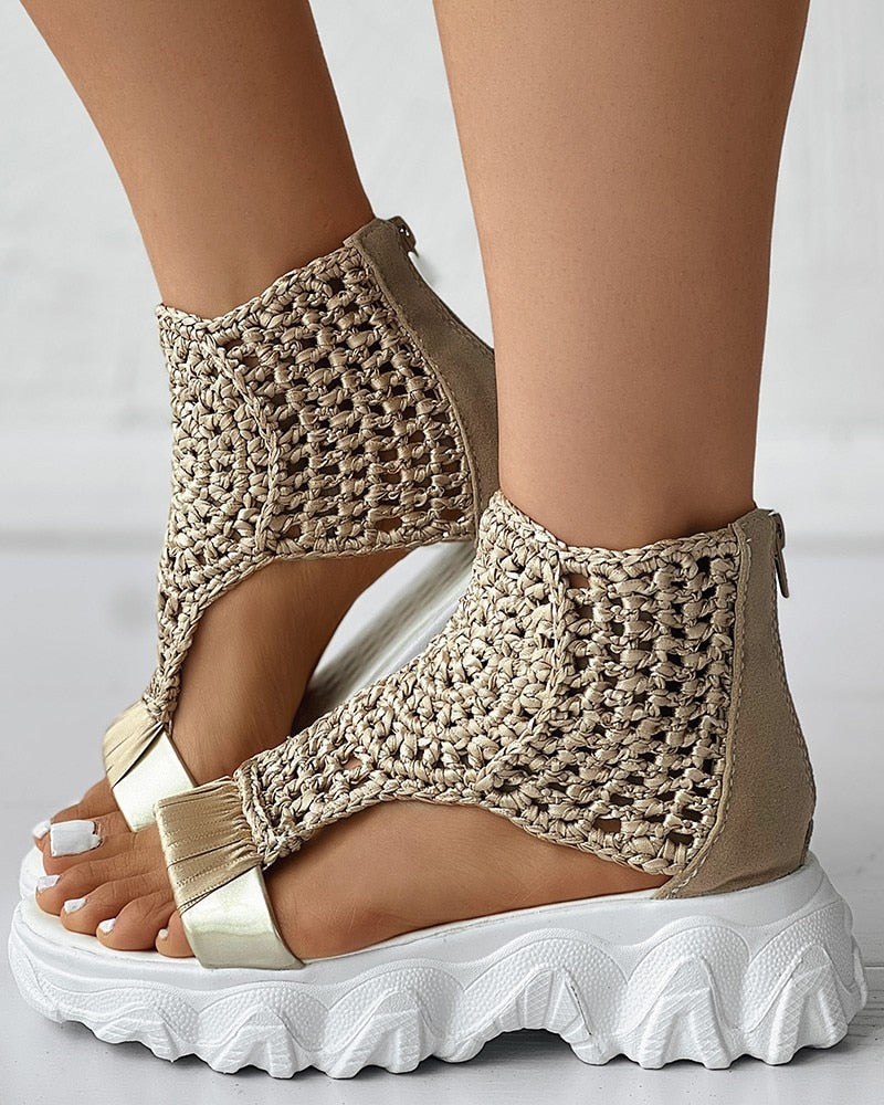 Woven Geometric Sandals - Women's Summer Wedge Sandals