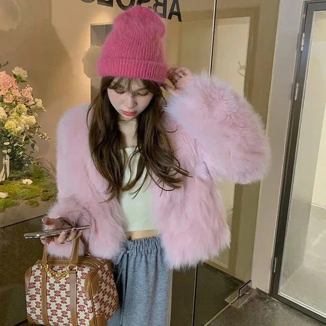 Women's Short Loose Faux Fur Coat - Various Colors