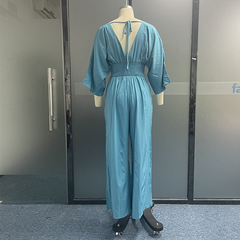 Ultra-modern one-piece jumpsuit - Casual jumpsuit with elasticated waistband and wide trouser legs