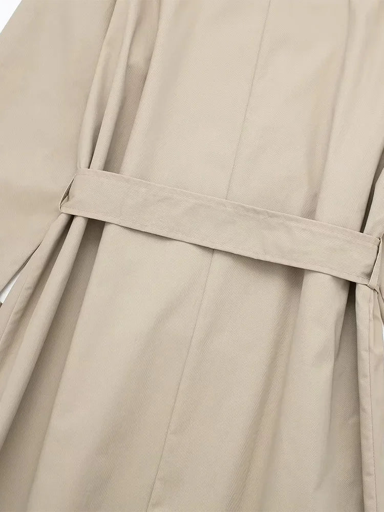Women's Double-Breasted Trench Coat with Belt and Lapel Collar