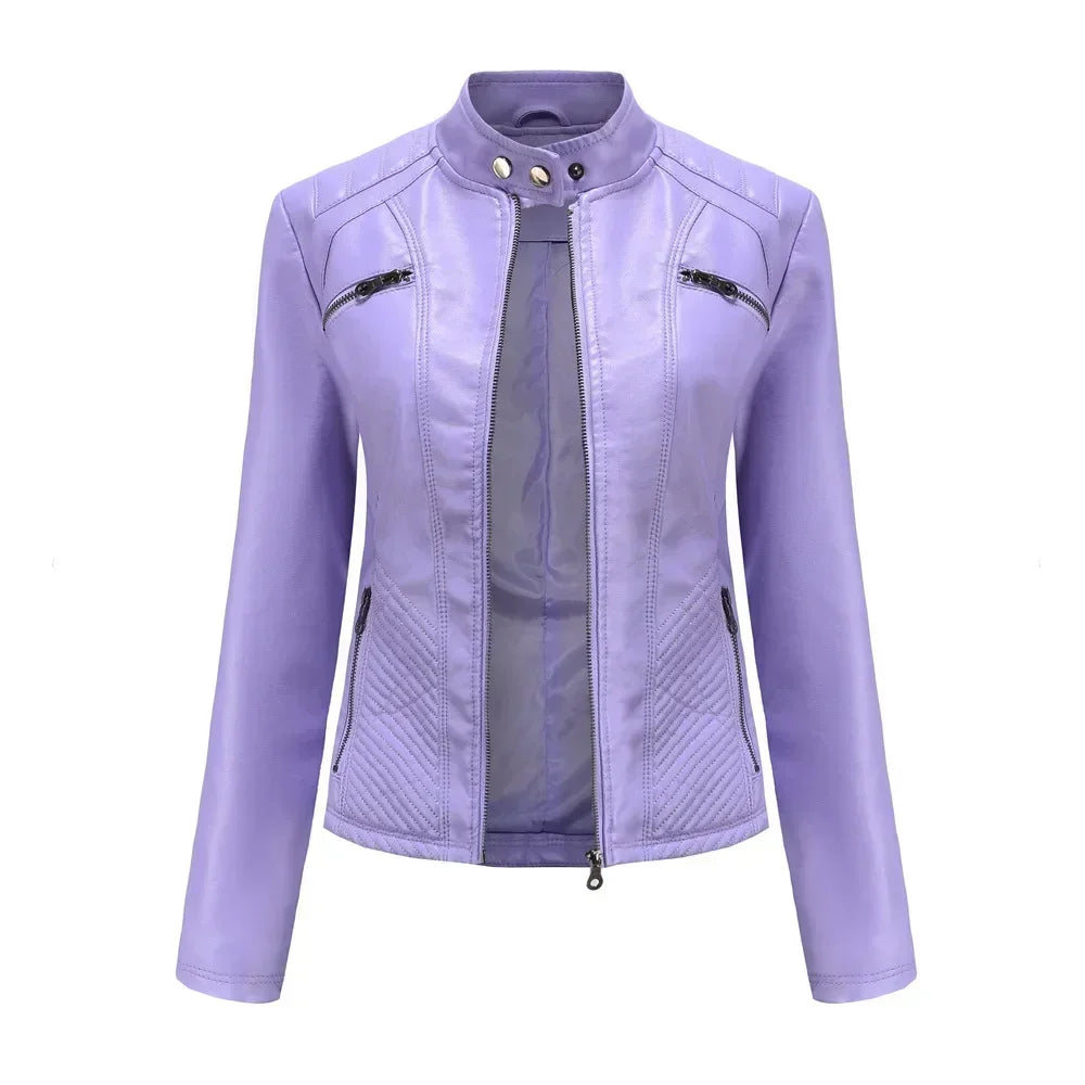 Women's Slim Fit Zipper Faux Leather Jacket