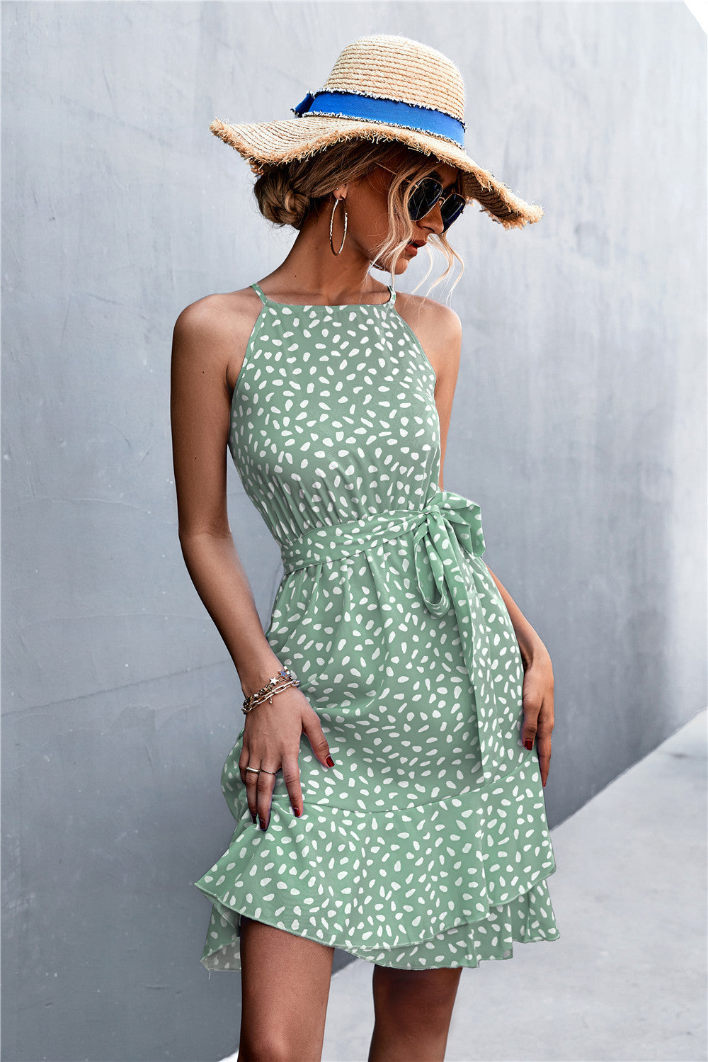 Zaynab - Gathered polka dot dress with halters