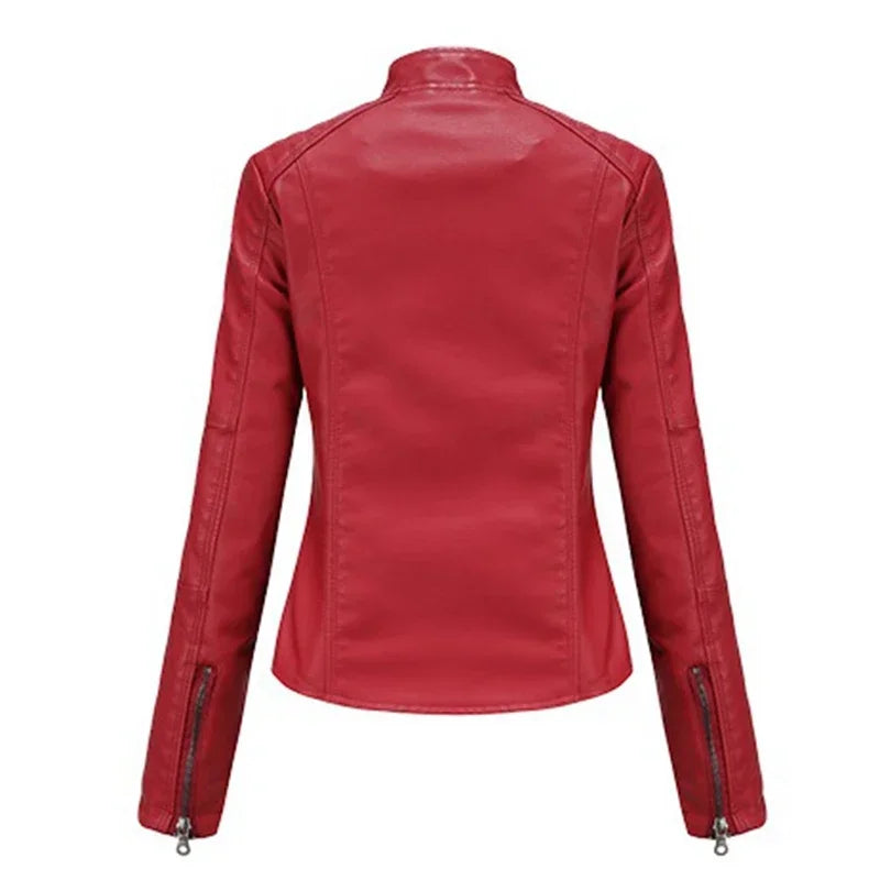 Women’s Stand Collar Faux Leather Jacket - Various Colors