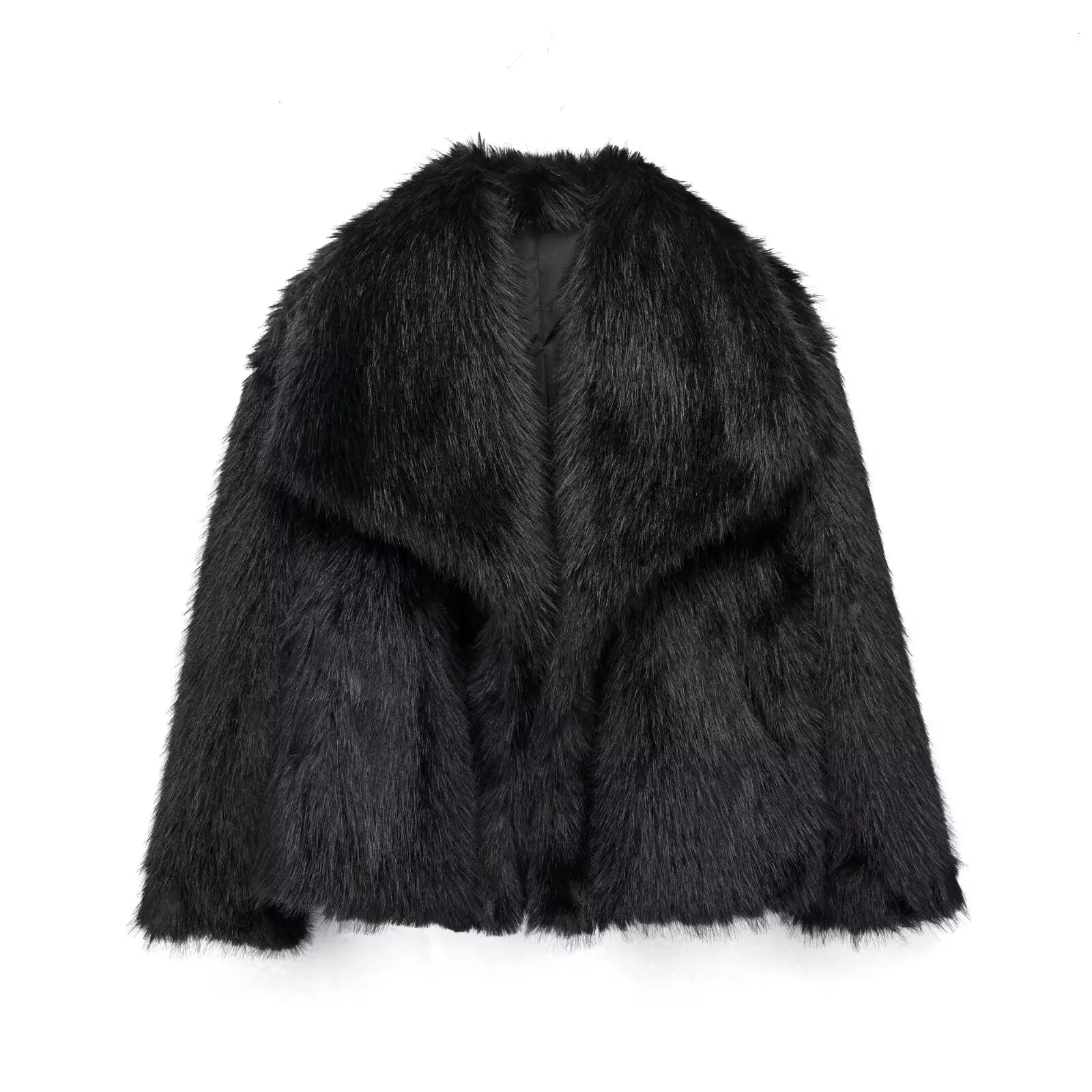 TRAFZA Women's Vintage Style Cropped Faux Fur Jacket - Elegant Loose Long Sleeve Coat - Thick and Warm Outerwear