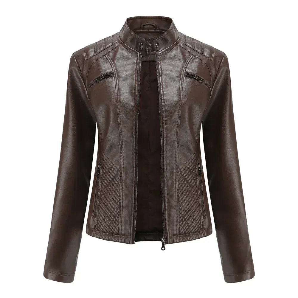Women's Slim Fit Zipper Faux Leather Jacket