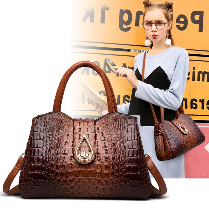 hiny crocodile leather creation - Ladies luxury handbag with brand flair