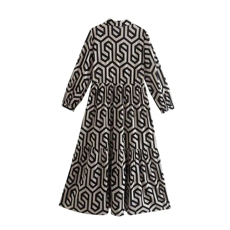 Adeline - Long-sleeved dress with geometric pattern