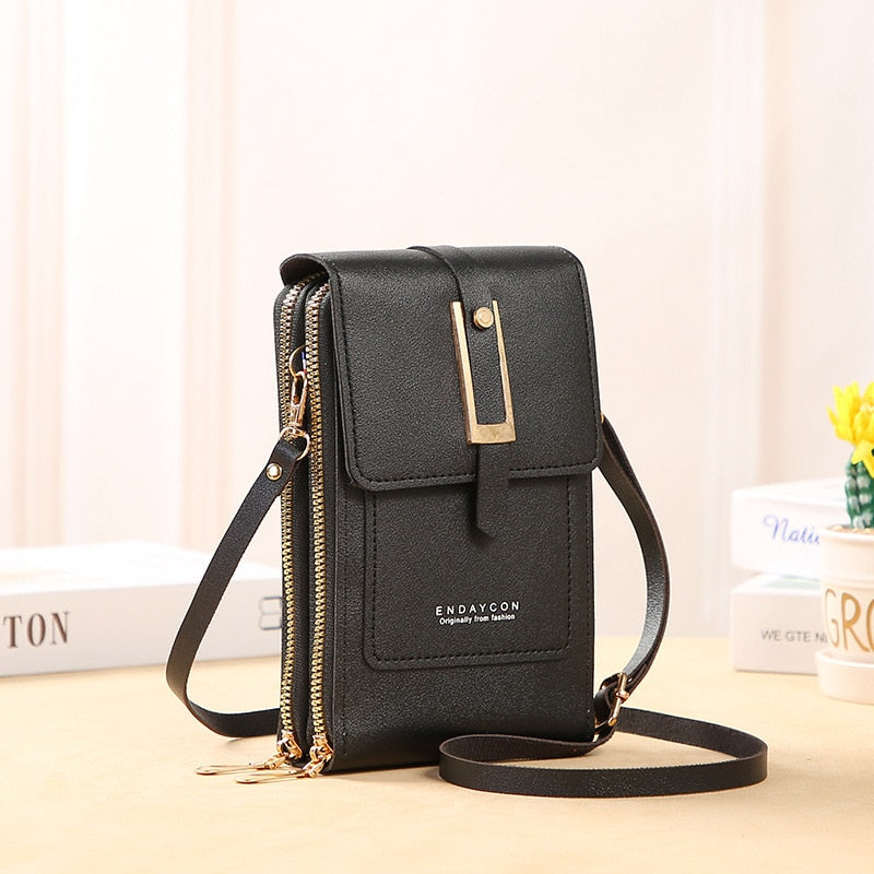 Leather smartphone clutch - ladies handbag with touchscreen window