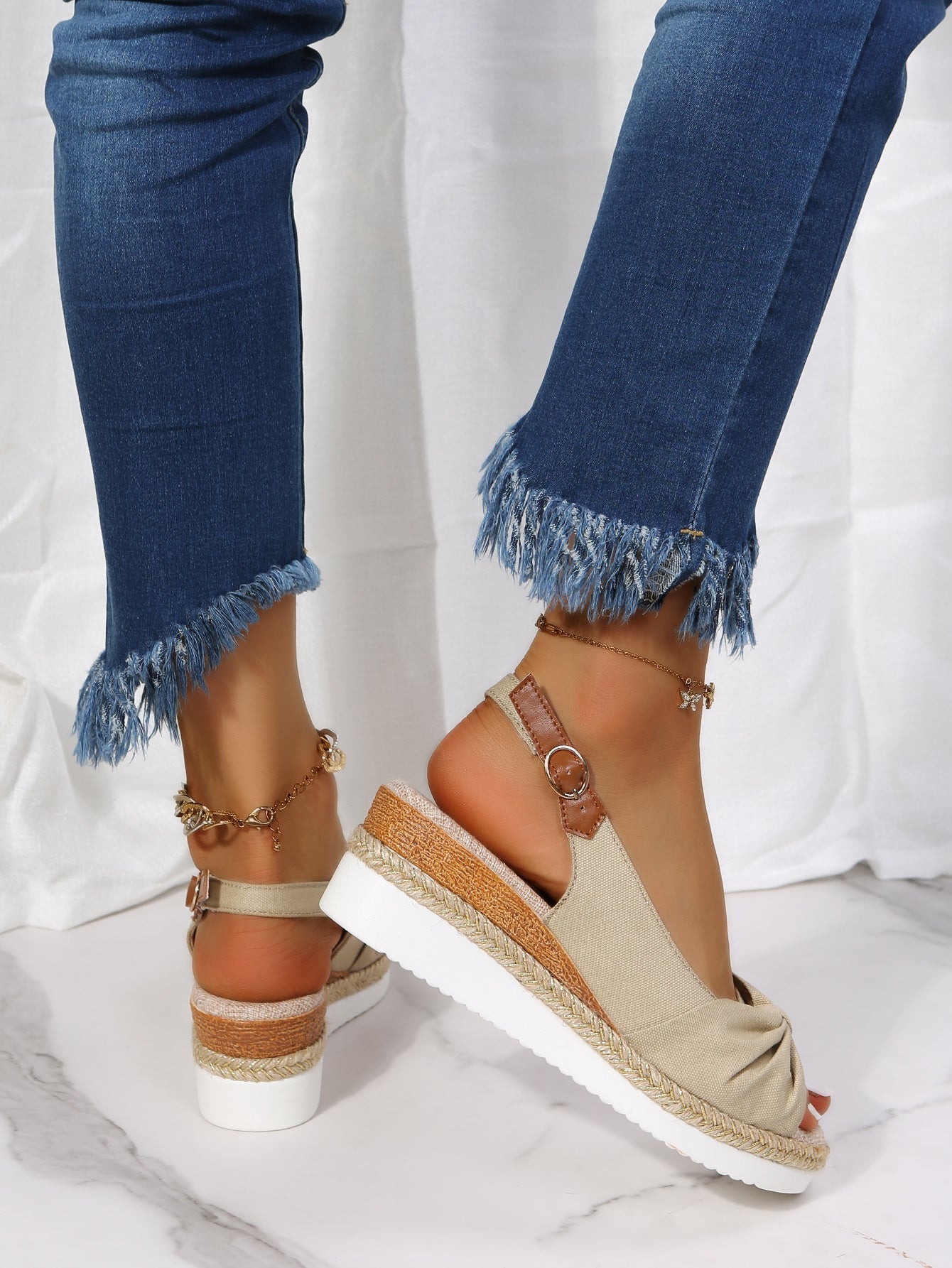 Sherie - Wedge sandals with peep toe buckle