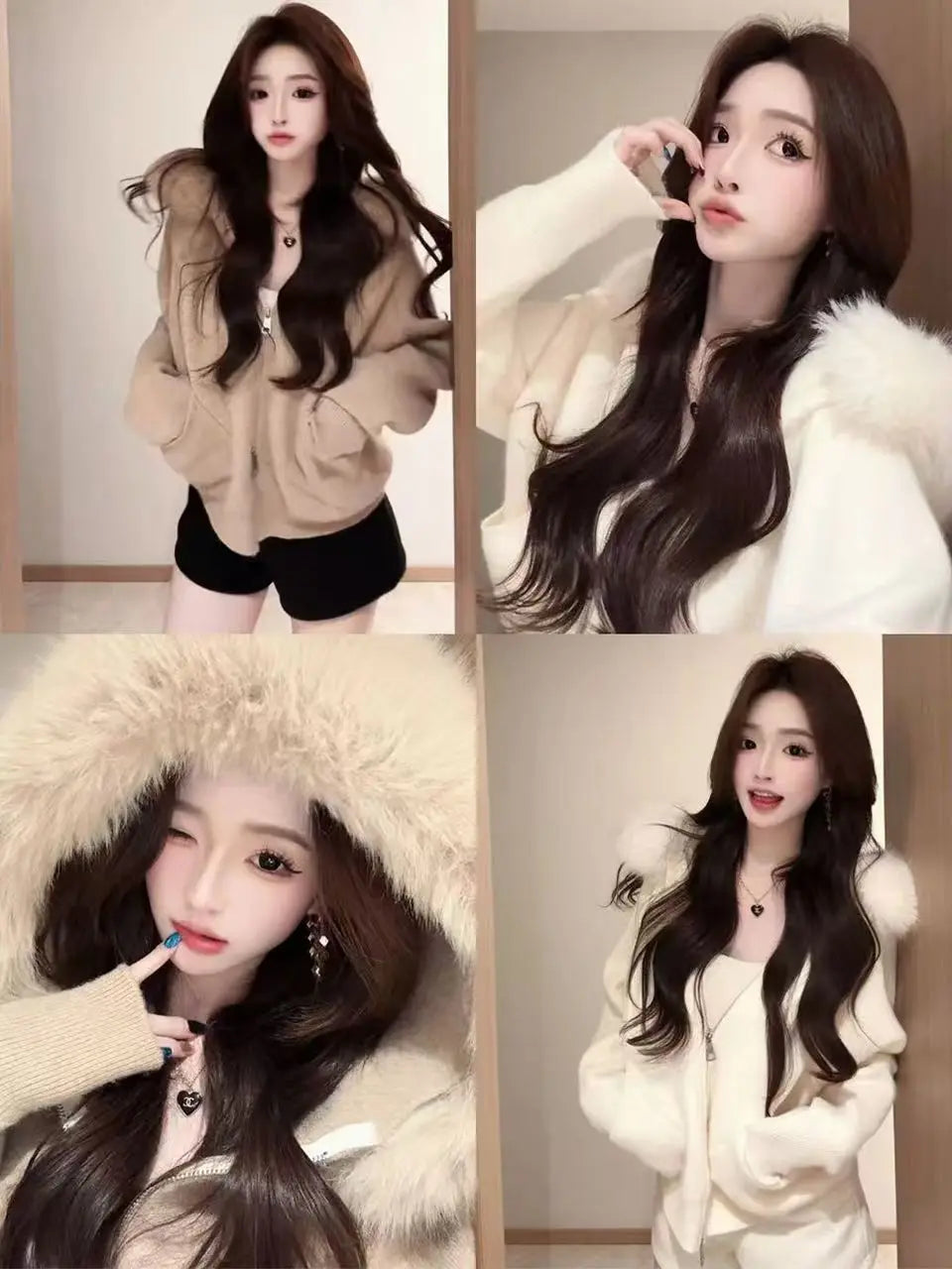 Women's Long-Sleeve Hoodie Jacket with Detachable Fur Collar - Stylish and Versatile Outerwear