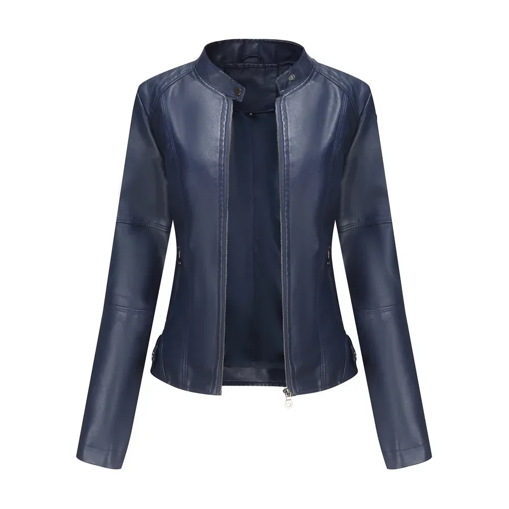 Women’s Stand Collar Faux Leather Jacket - Various Colors