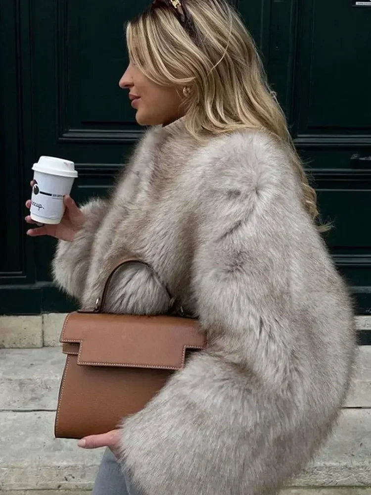 Elegant Women's Long Sleeve Loose Thick Faux Fur Coat