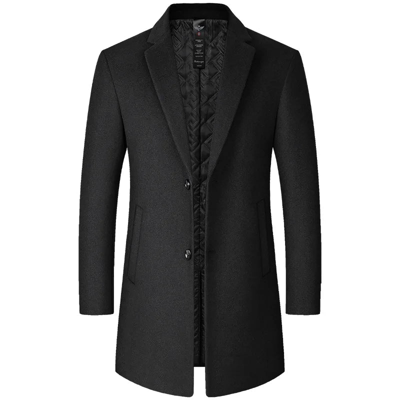 Men's Long Wool Blend Trench Coat - Various Colors