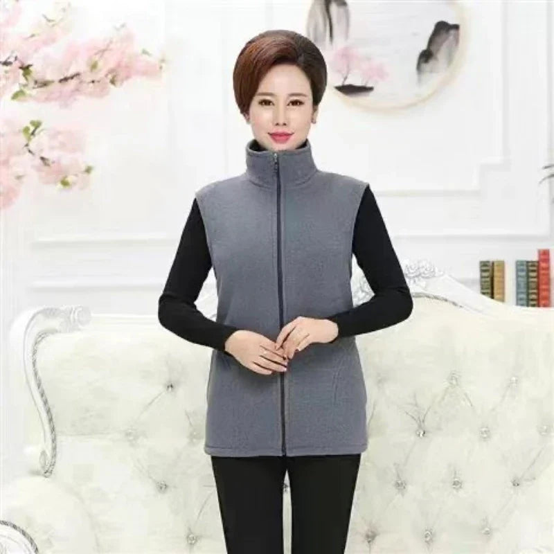 Women Polar Fleece Fabric Vest Large Sleeveless Zipper Jacket