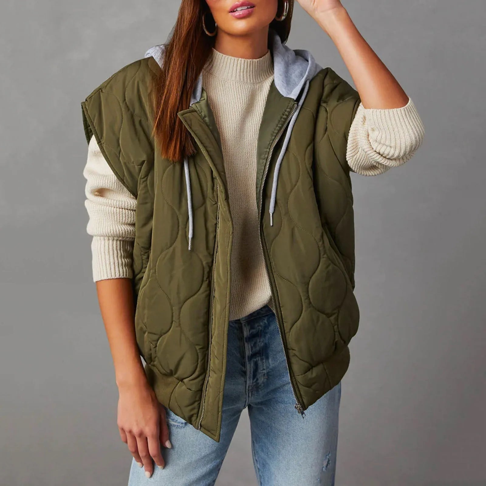 Women's Quilted Hooded Vest with Pockets