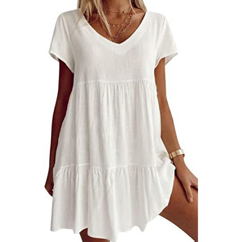 Short-sleeved woven dress