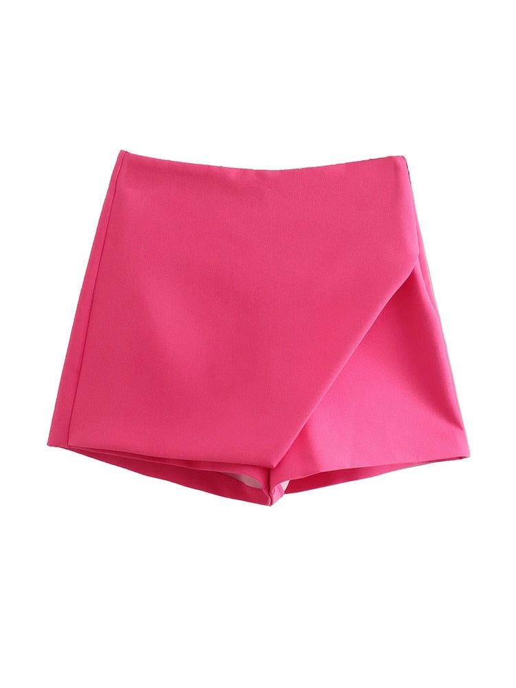 Sleek Slash Beauty - Women's Fashionable Asymmetric Shorts