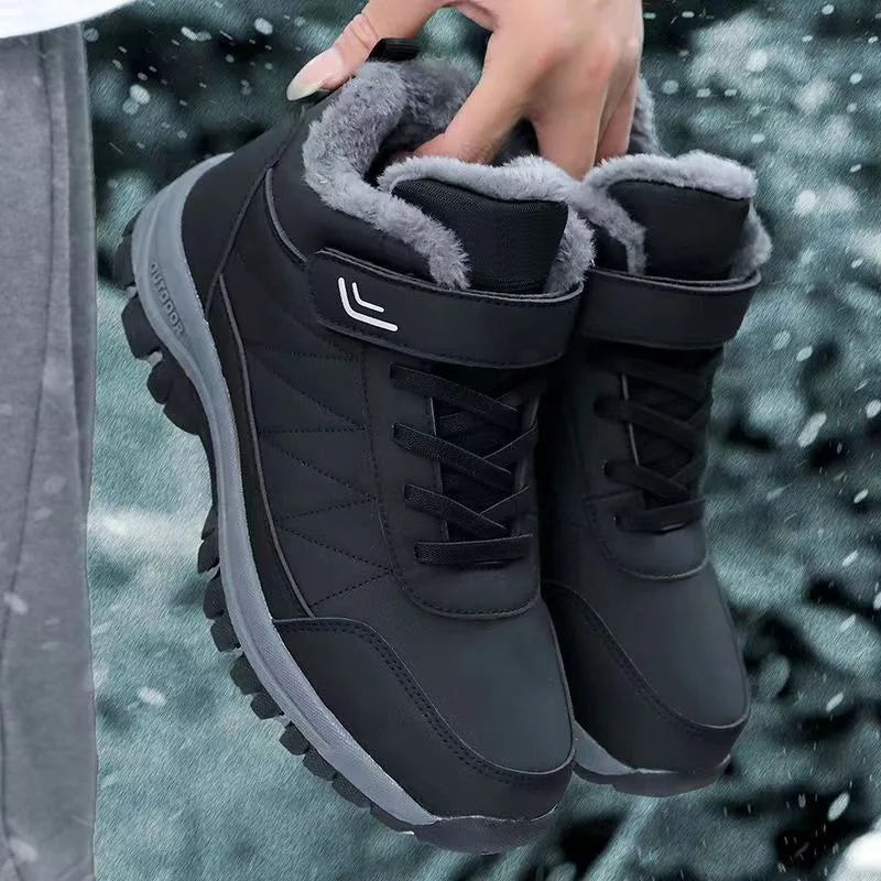 Leather upper fleece lining outdoor snow boots for men