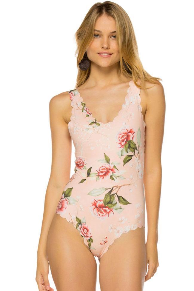 Scalloped Blooming Floral One Piece Swimsuit