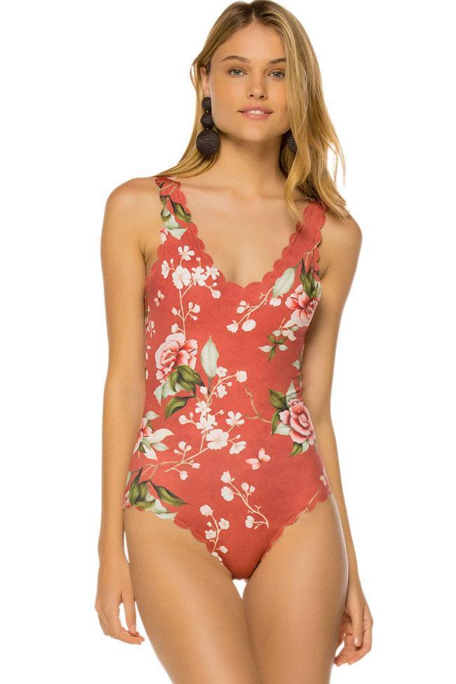 Scalloped Blooming Floral One Piece Swimsuit