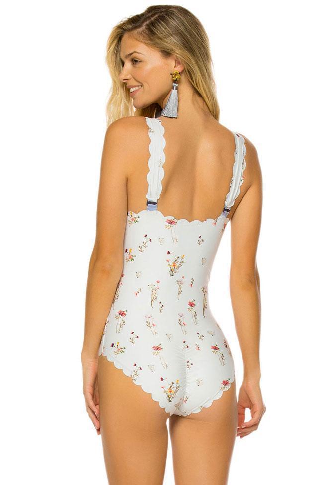 Scalloped Edge Refreshing Floral One Piece Swimsuit