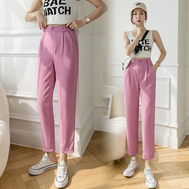 Creative cropped trousers | Women's high waist trousers with cropped length