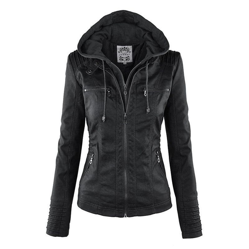 Ladies hooded jacket: Basic PU jacket