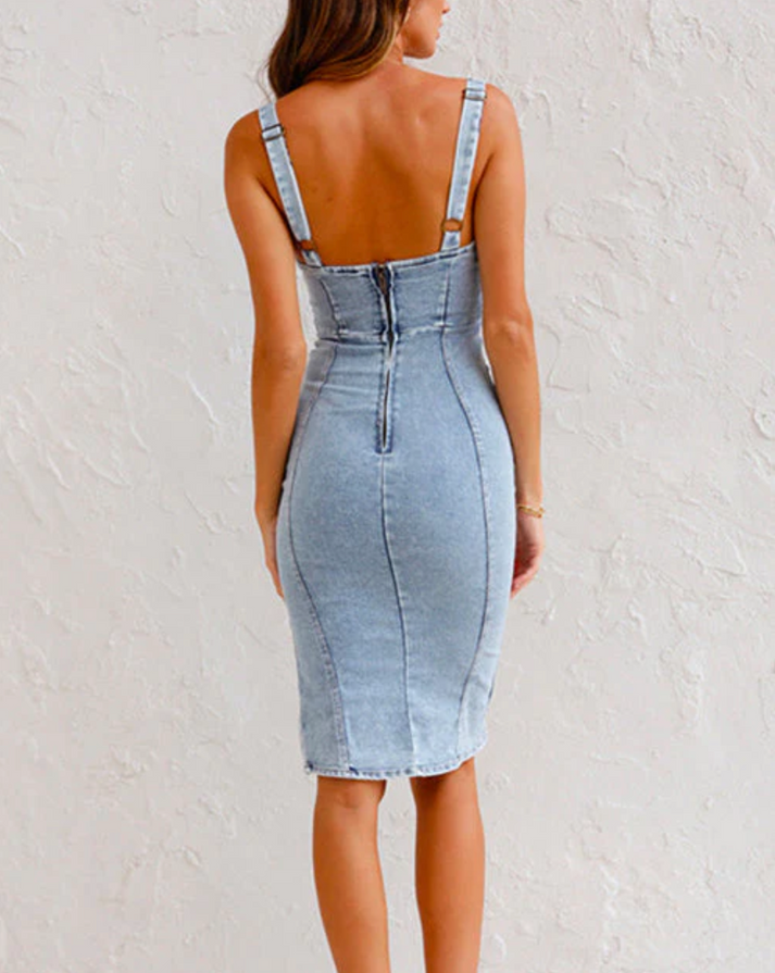 Despina - Slit stretch denim dress