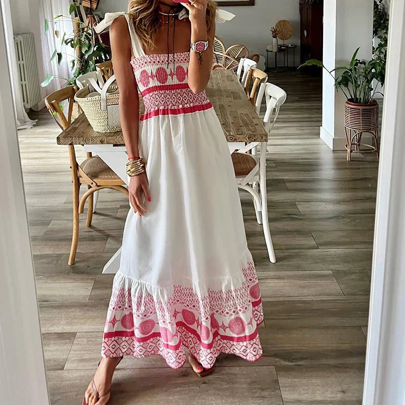 Seraphina - Bohemian maxi dress with embroidered hem