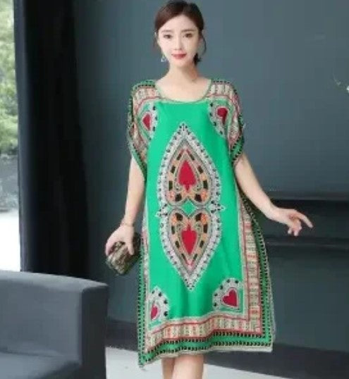 Abigail - o-neck vintage ethnic print long boho dress