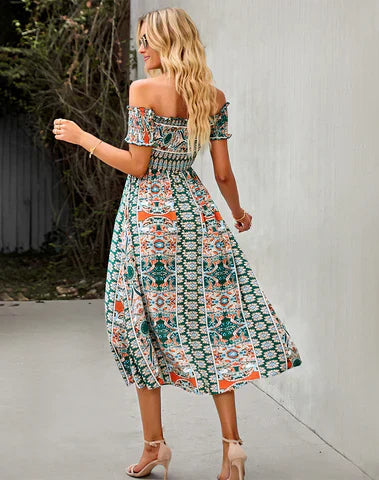 Arielle - Boho dress with floral hem