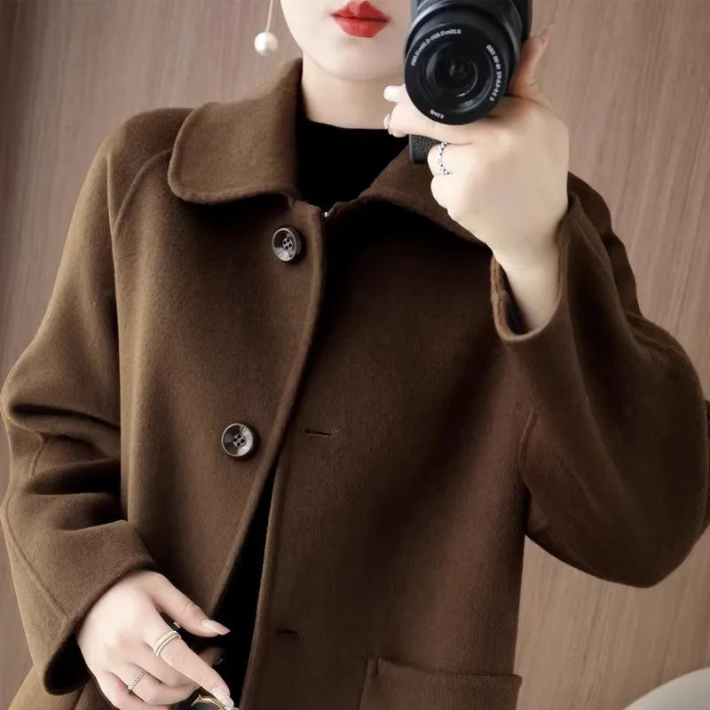 Women's 100% Wool Double-Sided Long Coat - Elegant and Warm Outerwear
