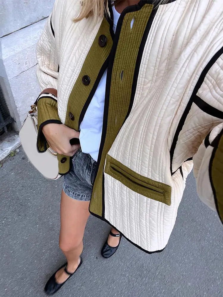 Streetwear patchwork quilted jacket for women