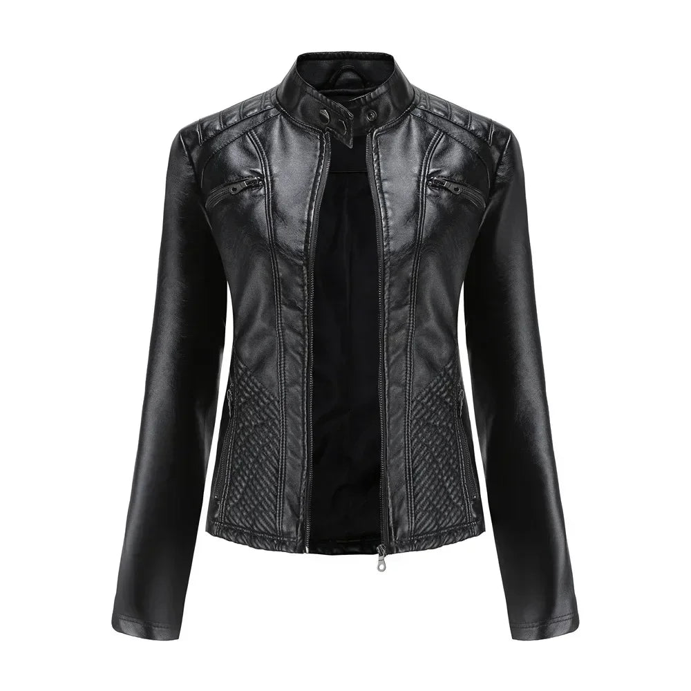 Women's Slim Fit Zipper Faux Leather Jacket