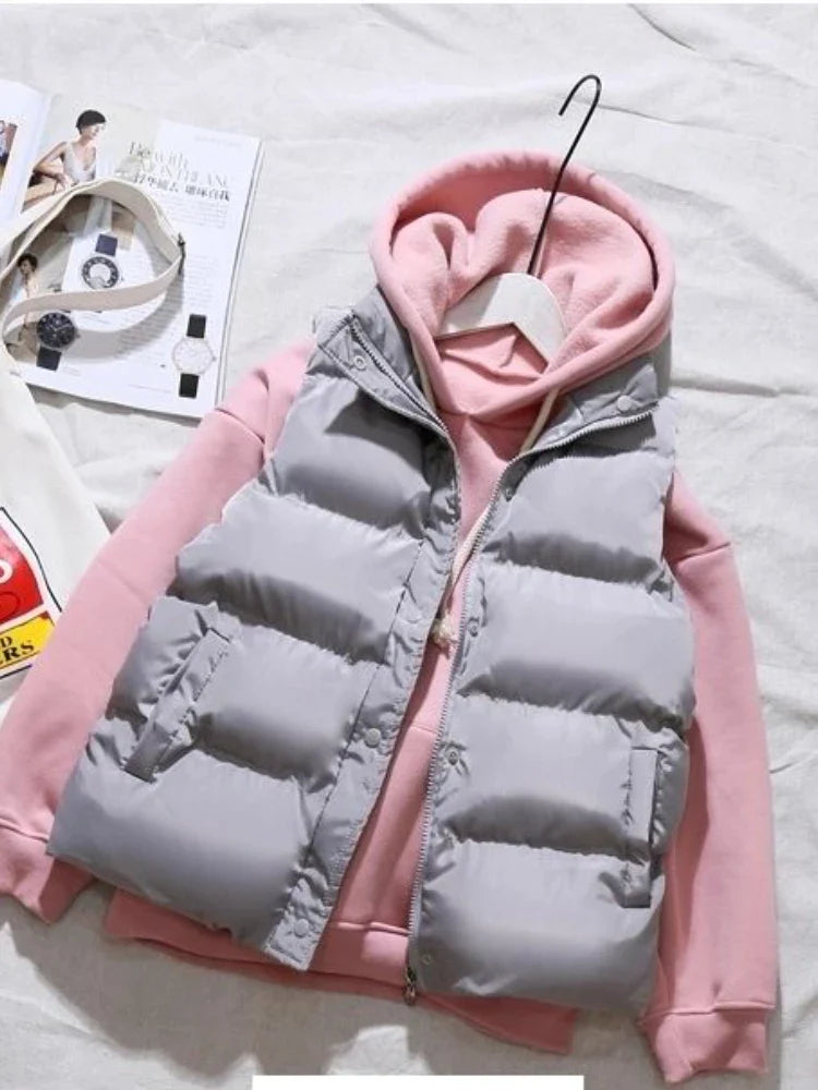 Womens Cotton Padded Puffer Sleeveless Parka Jacket - Various Colors
