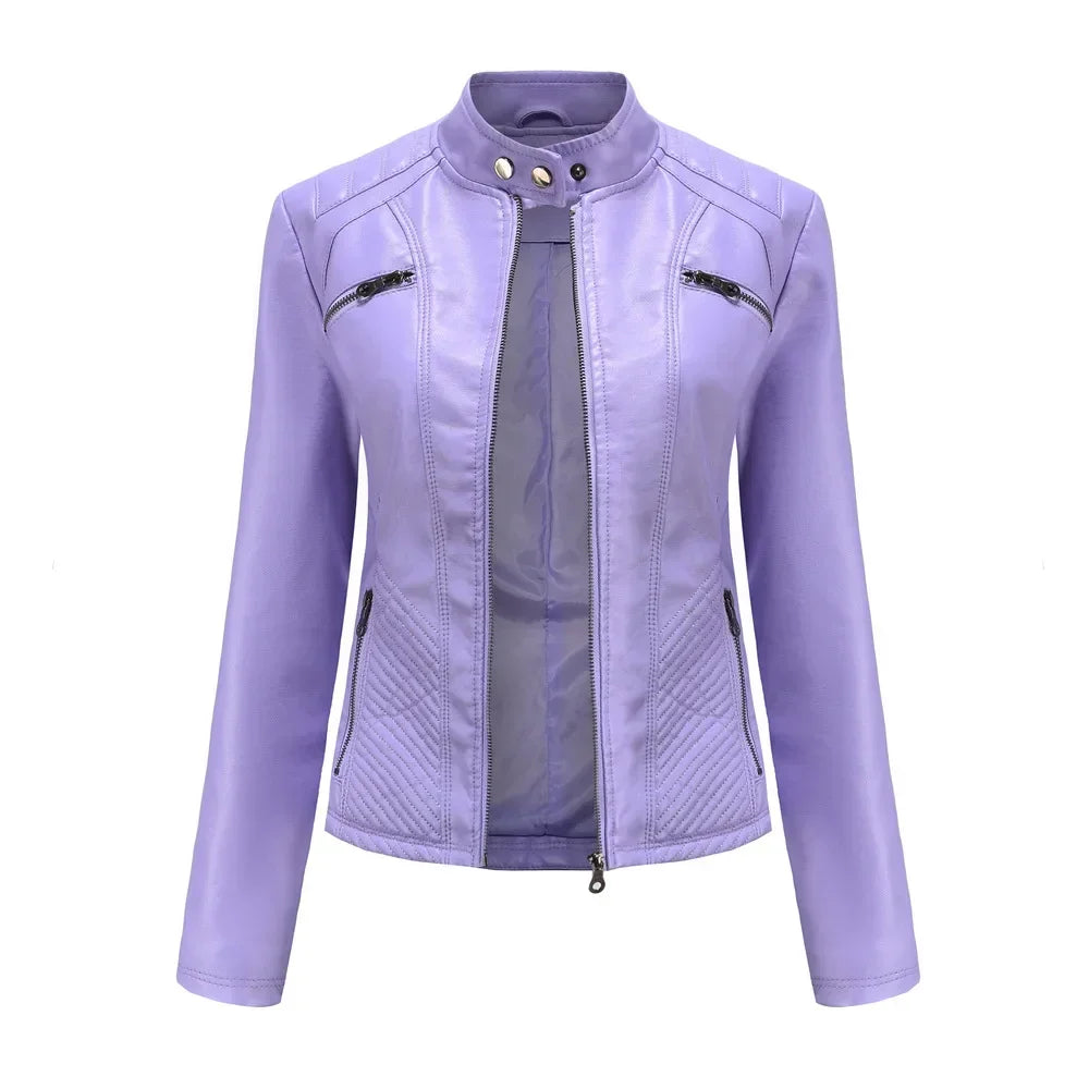 Women's Slim Fit Zipper Faux Leather Jacket